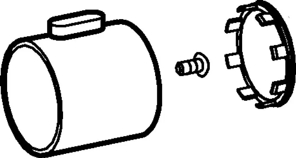 HanSAbschckergriff in runder Form, bestehend aus einem Gehäuse, einem Einsatzelement und einem Sicherungsring. Die Einzelteile sind deutlich abgebildet.